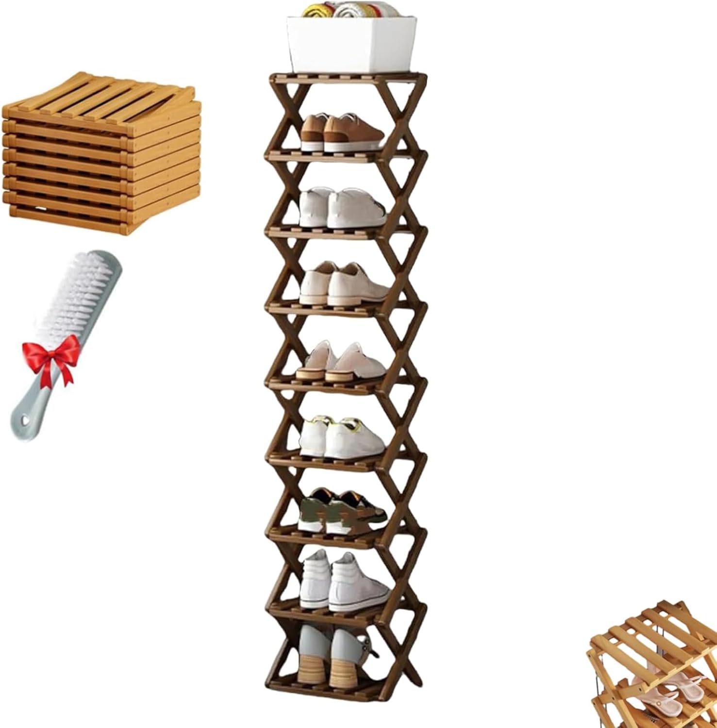 2026 New The 9-Tier Foldable Vertical Bamboo Shoe Rack, Bamboo Shoe Storage Rack, Vertical Shoe Organizer for Small Spaces, for Entryway, Closet, Bedroom, Small Spaces (02)