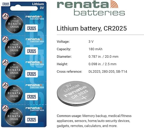 Miniatura 10 de Renata Batteries CR2025 - Batería para monedas (5 unidades)
