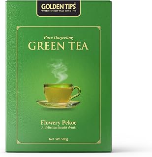 Golden Tips Darjeeling Whole Leaf Green Tea, Premium Loose Leaf Tea with Delicate Flavor, Floral Aroma & Pale Green Cup, Naturally Fresh & Refreshing (500 Gram, 250 cups)