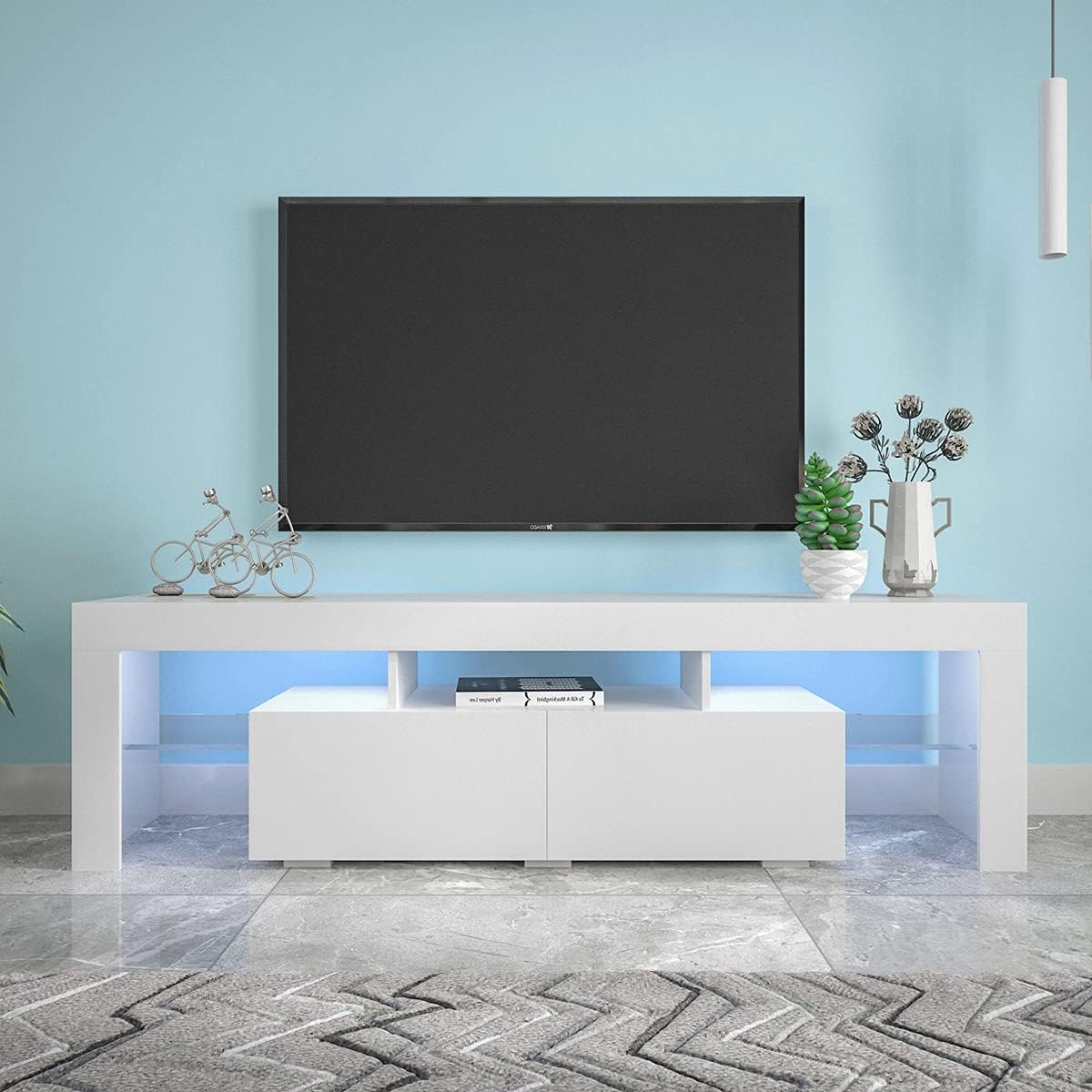 Modern White TV Stand, 20 Colors LED TV Stand w/Remote Control Lights Entertainment Center Modern Media TV Console Table Television Stand for Living Room Bedroom YJXW33131188