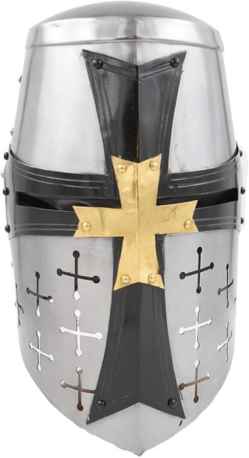 Medieval Templar Crusader Knight Armor Cross Helmet Greek Roman Spartan Armour Accessories Silver Gold Helm A+, Adult Sizes