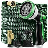 Expandable Garden Hose 75ft Flexible Water Hose, 10 Function Sprayer Nozzle, 3/4 Inch Solid Metal Fittings Lawn Yard Garden Outdoor Hose(Black and Green)