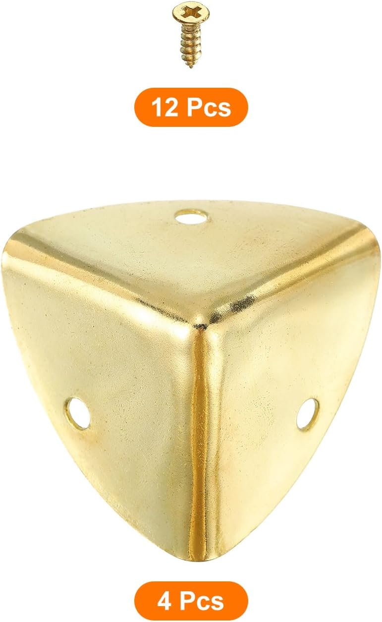 uxcell 4 Pcs Metal Edge Guard, 40mm Decorative Box Corner Cover, Furniture Corner Edges Protector with Mounting Screws, Gold image 3