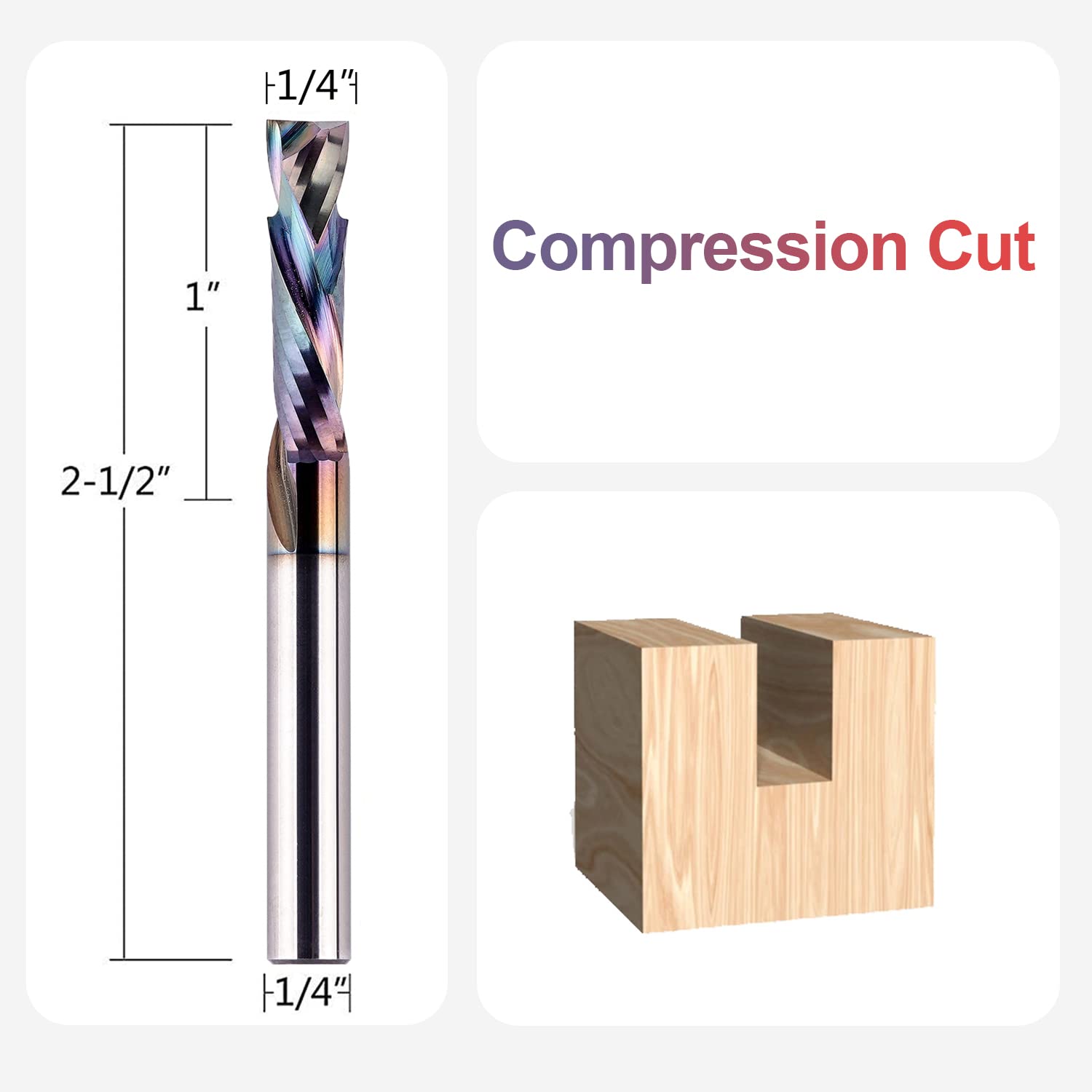 SpeTool 5PCS Compression Spiral Router Bits with TAC Coated 1/4 Inch Shank 1 Inch Cutting Length, Carbide CNC Bit Set End Mills for Carving Wood, Woodworking Tools