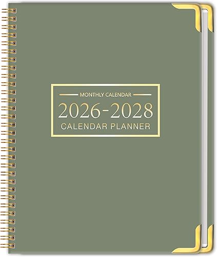 Monthly Planner 2026-2028 Hard Cover with Metal Corner 3 Year Calendar 2026-2027-2028 Monthly Calendar Planner from Jan 2026-Dec 2028,Large Size 8.5 x 11 Army Green for School, Office, Home Planning