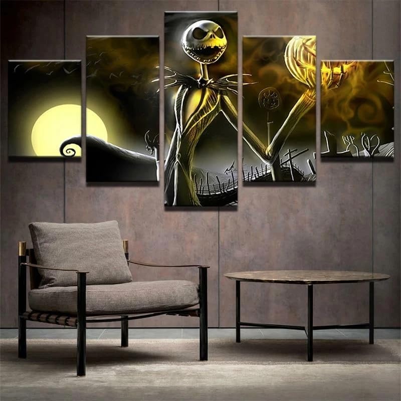 Tableau squelette MengMj pour habiller un grand mur vide avec une toile 5 panneaux encadrée