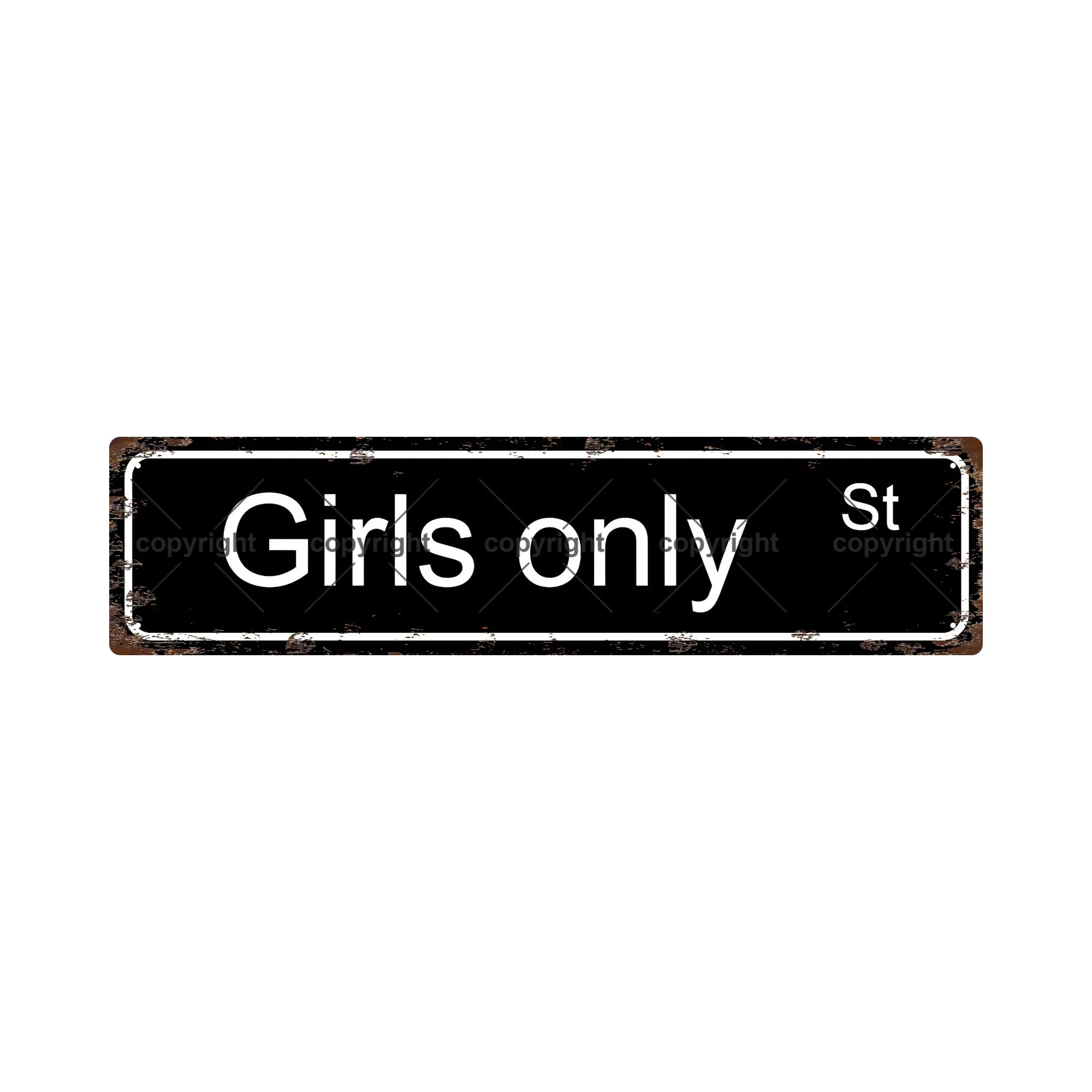 Girls Only St Warning Vintage Metal Tin Street Sign Bar Cafe Garage Cave Home Room Wall Bathroom Farmhouse Garden Porch Patio Decor,4x16 Inch