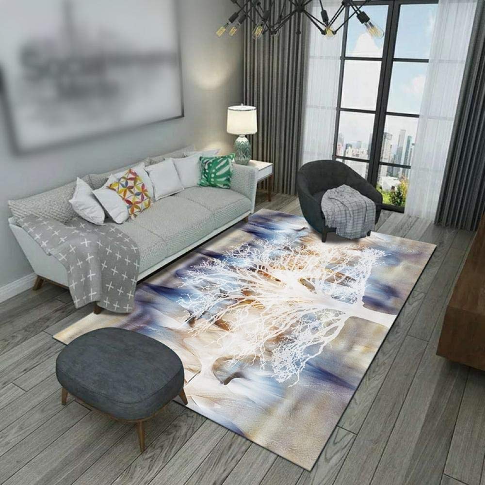 Tapis anti-glisse salon grand modèle 180x280 motif arbre blanc chic pour parquet