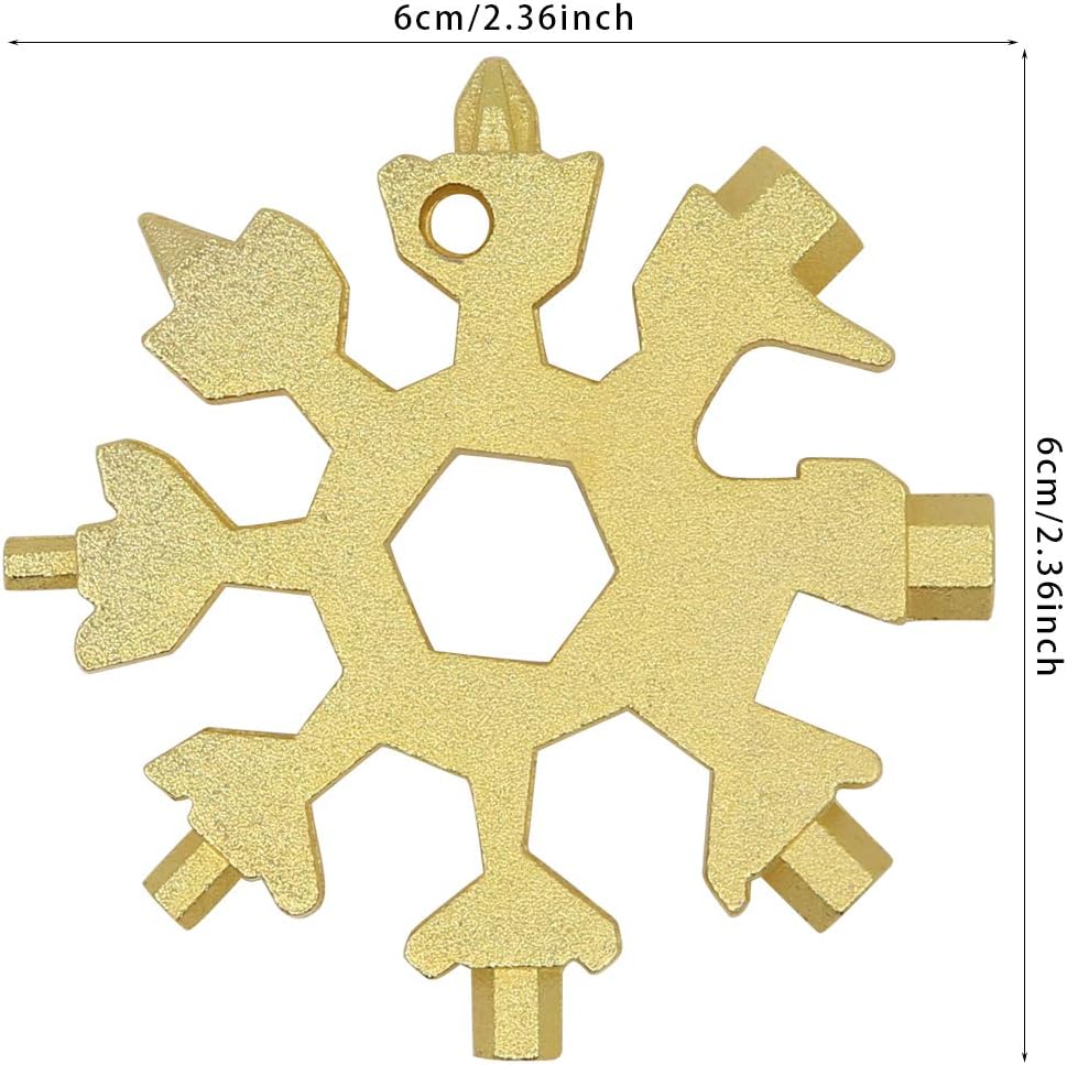 2 Pcs 19-in-1 Snowflake Multi Tool,Stainless Steel Hexagonal Screwdriver Opener Key Chain Outdoor Travel Camping Adventure Daily Tool(Gold and Multi-Color) - Image 3