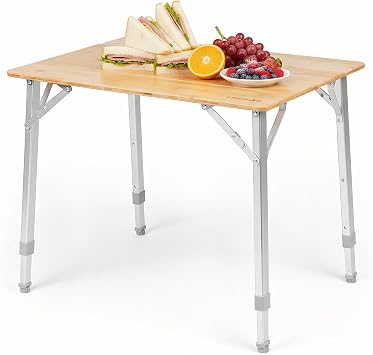 ASIEIT Adjustable Height Large Folding Camping Table with Carry Bag Lightweight Aluminum Folding Beach Table Loads 80KG for Cooking Picnic Beach Backyards Small