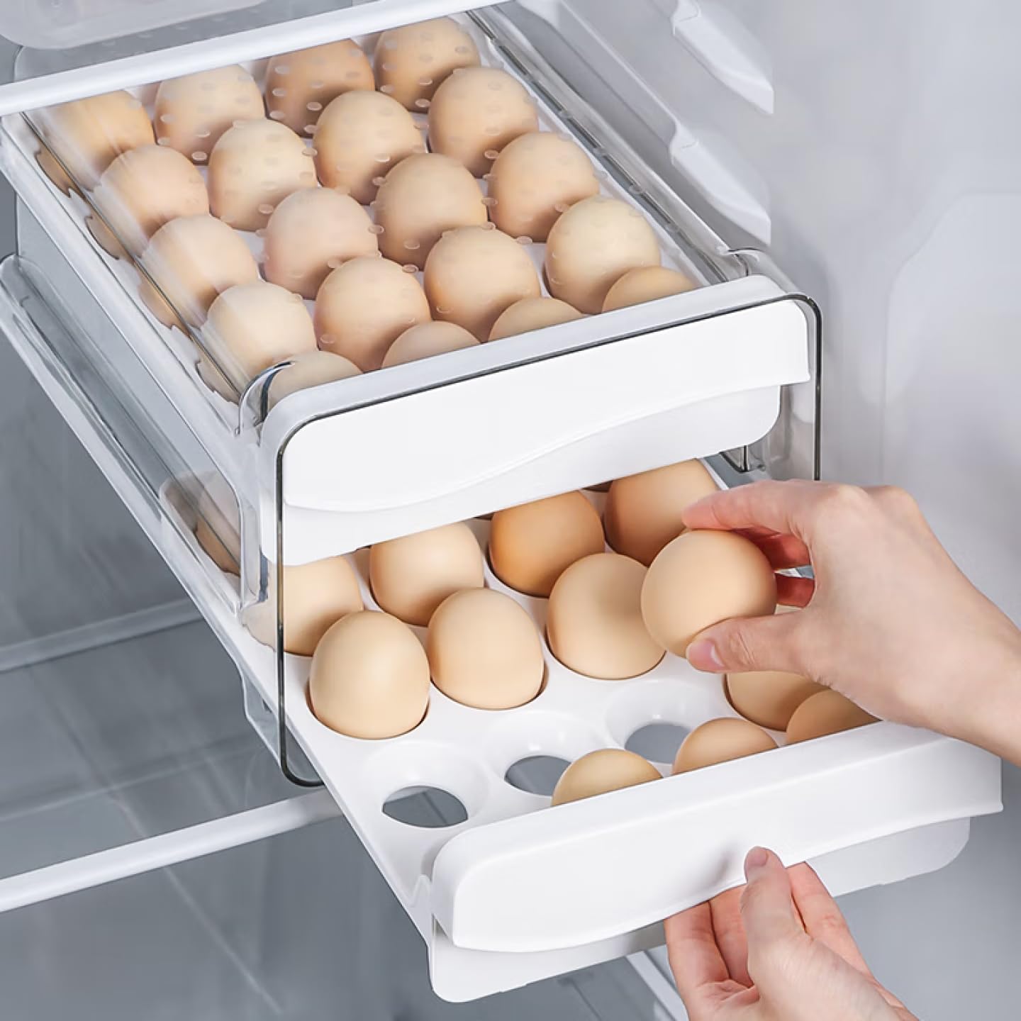 Boîte à œufs en Plastique,Tiroir à œufs Pour Réfrigérateur,40 Œufs Boite a Oeuf Frigo,Deecam Boîte de Rangement D'œufs à Tiroir Transparent Empilable, Pour la Conservation des Oeufs