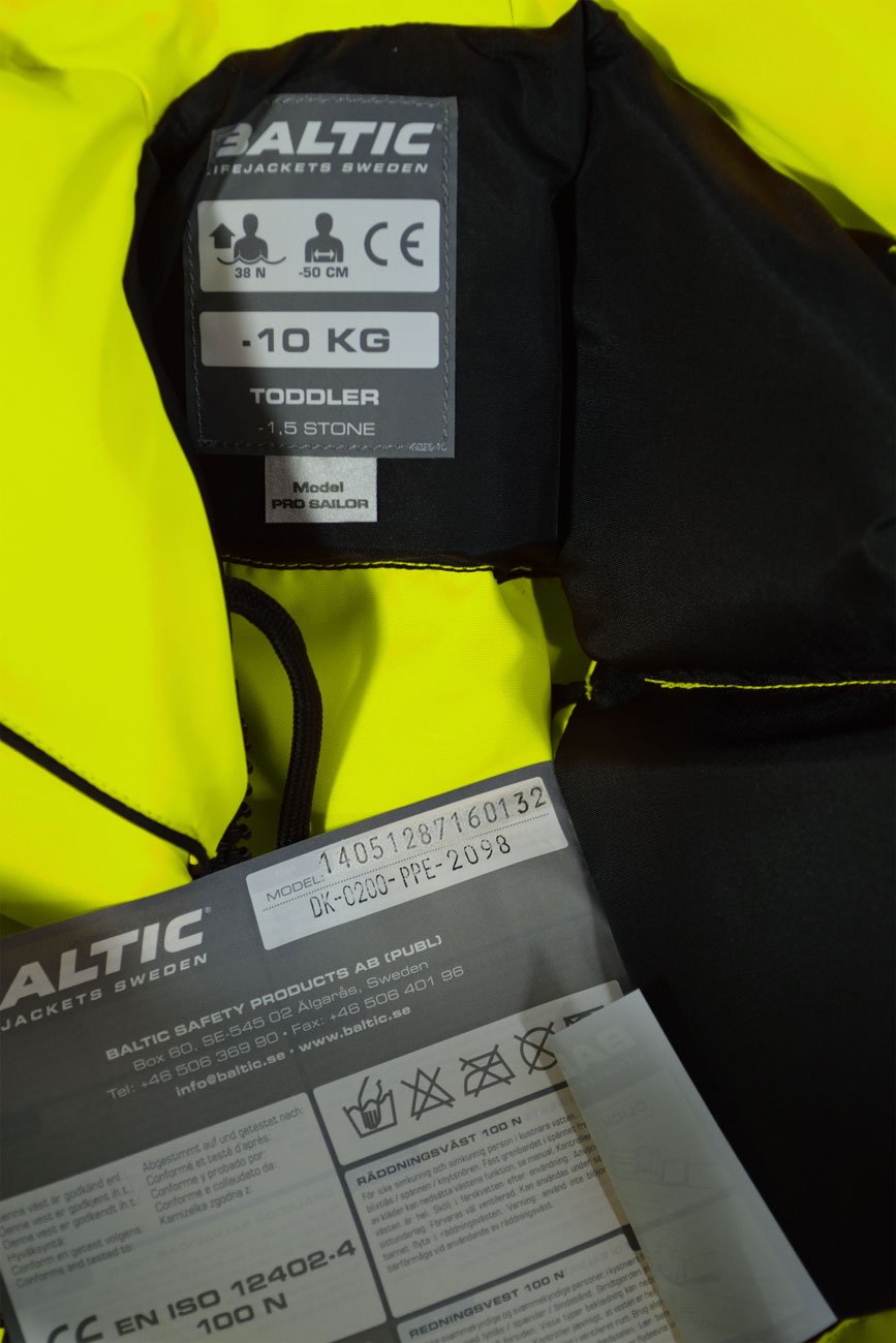 Baltic Pro Sailor 100N Kinder Feststoff Rettungsweste (Mod. 1287) für Binnengewässer und geschützte Gewässer, Farbe:gelb, Größe:03-10kg
