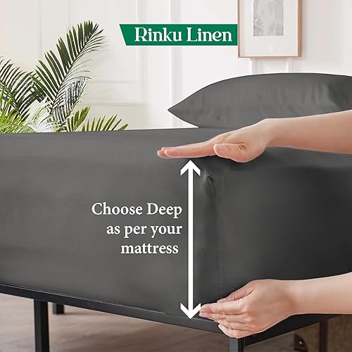 Miniatura 5 de Juego de sábanas lujosas de 4 piezas de tela pesada de algodón egipcio de 1500 hilos, se adapta a colchones de 10 a 12 pulgadas de profundidad