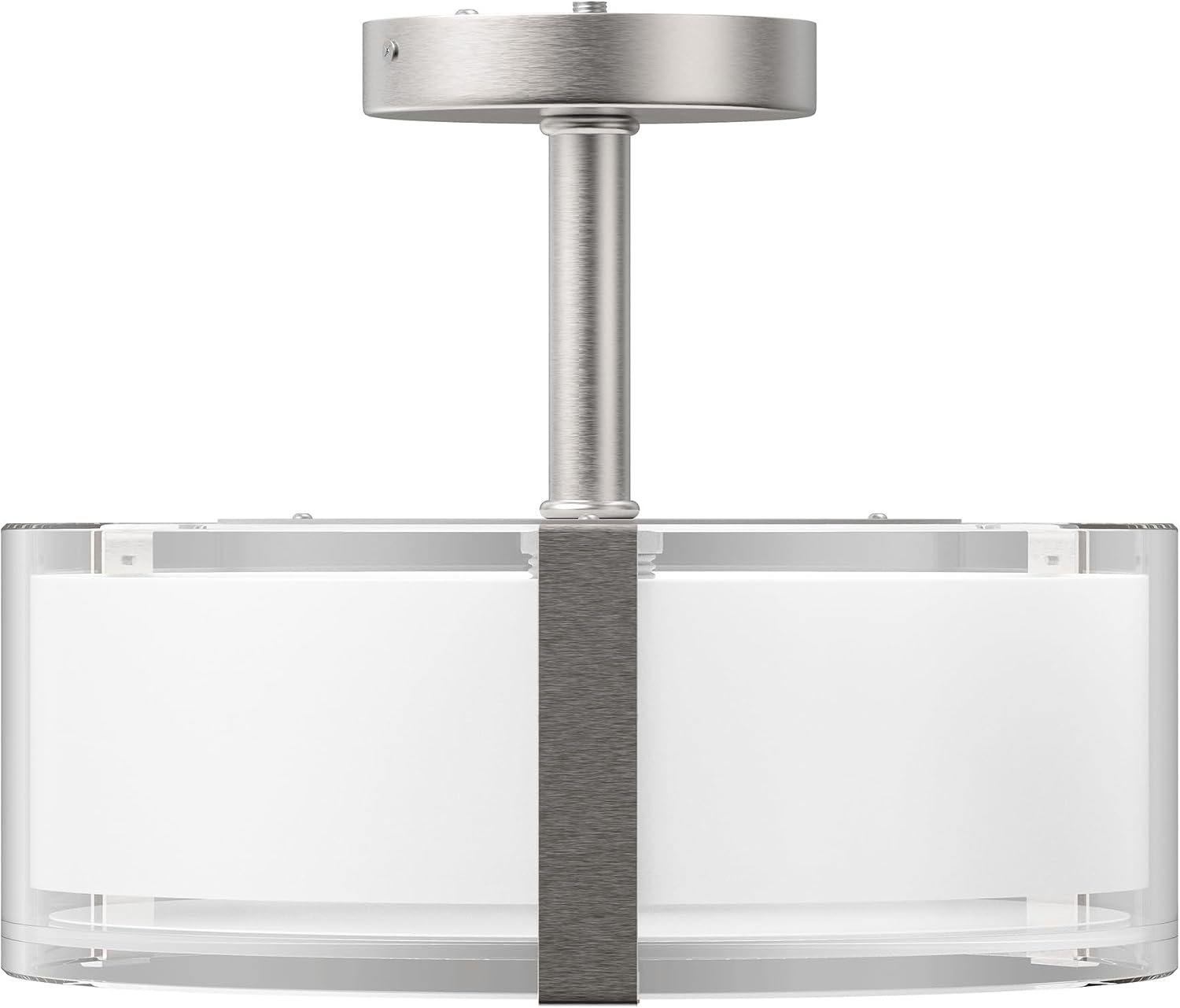 LEDMyplace Modern Semi-Flush Mount Ceiling Light, Farmhouse Light Fixtures, Frosted Glass Shade, Brushed Nickel Finish, Close to Ceiling Hanging Lamp for Living Room, E26 Base (Bulb Not Included)