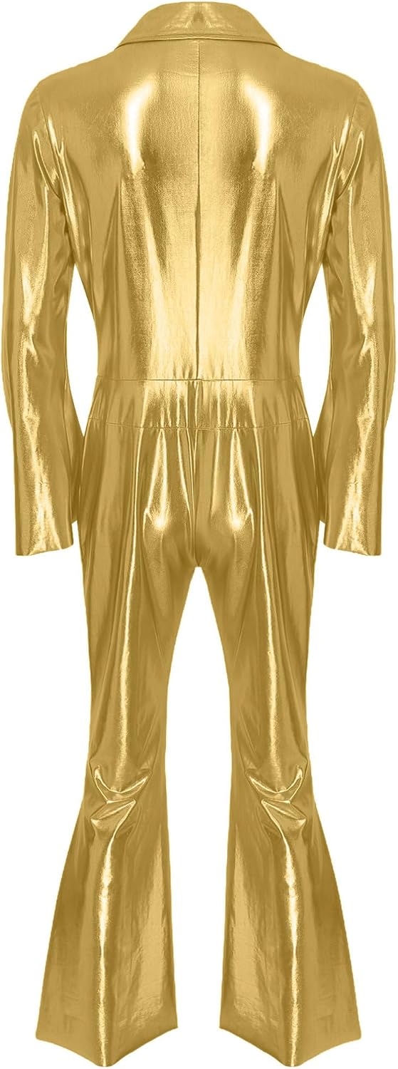 iiniim Adult Mens 70s Disco Hippie Costume Sequins Singer Dancer Leotard Bodysuit Halloween Costume