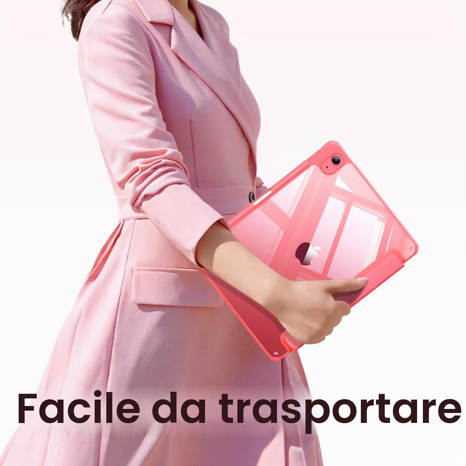 FINTIE Custodia iPad 11ª Gen 11" 2025 A16 Portapenne Sottile Leggero Trasparente Cover Posteriore Bordo TPU Morbido Auto Sveglia Sonno, Pink
