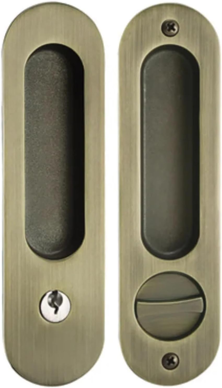 Round Sliding Pocket Door Lock Mortise Lock Set in Privacy Hook Bolt (Door Thick: 35-45mm) Hanging Slide Wooden Door 1Pcs(Silver)