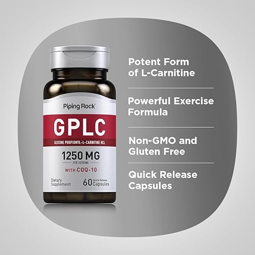 Miniatura 4 de Piping Rock Suplemento GPLC  1250mg  60 cápsulas  Plus CoQ10  Suplemento de glicina propionil-L-carnitina  Sin OMG, sin gluten