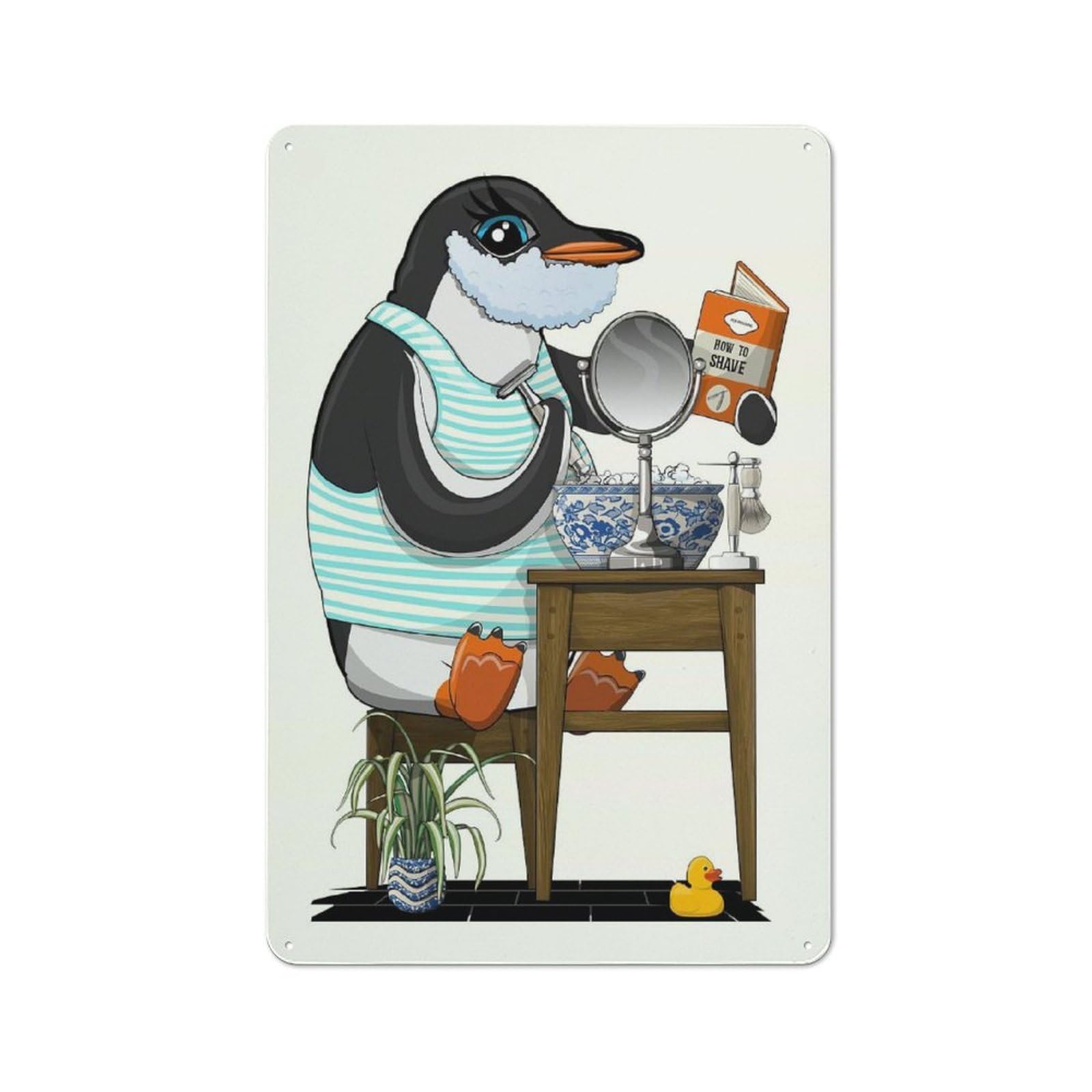 Junmoney Style-4 Garage Style Penguin Shave In Bathroom Retro Metal Sign 30X20cm, Workshop Wall Decor For Tool Room, Garage, Studio Or Home Bar