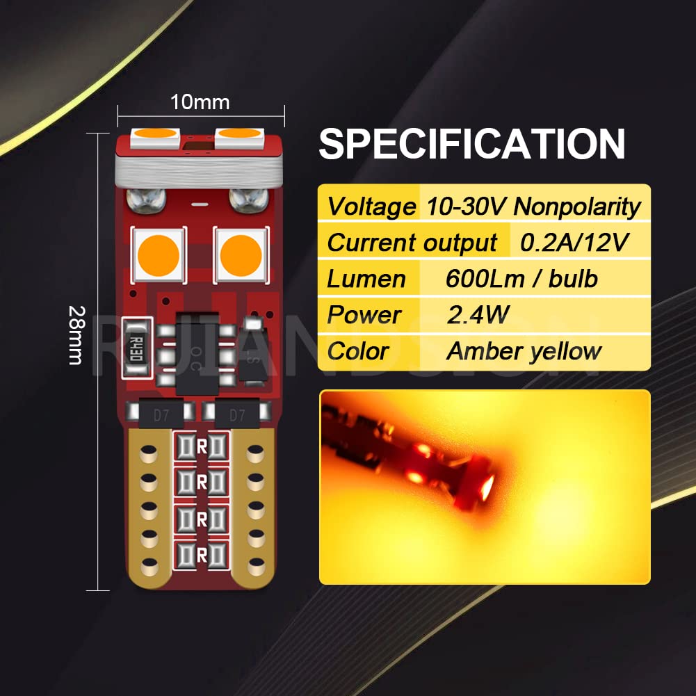 Ruiandsion T10 194 Canbus LED Bulbs 12V 168 2825 W5W Super Bright Wedge White 6000K Car Dome Map License Plate Light Interior Light Non Polarity