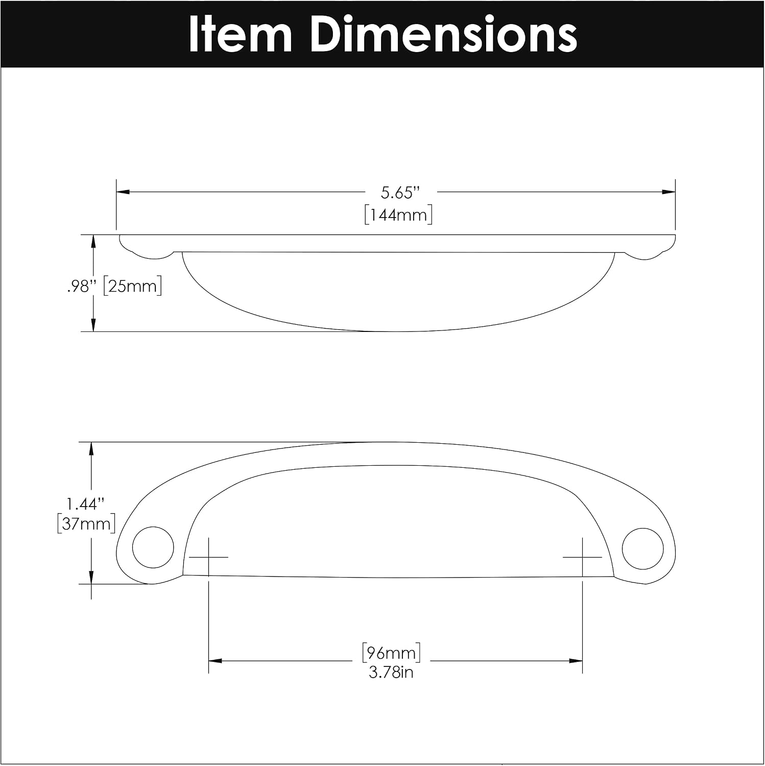 Hickory Hardware 10 Pack Rustic Cup Pulls, Handles for Kitchen Cabinet Doors, Dresser Drawers, Bathroom Vanity, Nightstands & Closets, 3-3/4 Inch Hole Center, Black Iron, 10 Pack