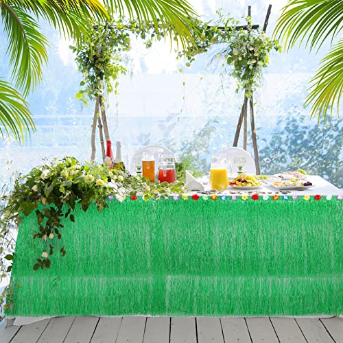 4 Pack Luau Grass Table Skirt Hawaiian Hibiscus Luau Table Skirt 9 Feet X 29 Inches Raffia Fringe Skirt Long Grass Skirt For Tiki Tropical Themed Birthday Luau Party Supplies Decorations (Green) #TOP6