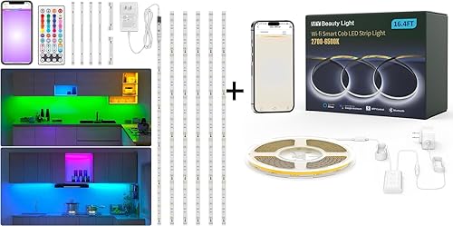 MY BEAUTY LIGHT Paquete de luces para debajo del gabinete RGBW controladas por Bluetooth con 2700K-6500K WiFi COB Smart Led Strip Lights
