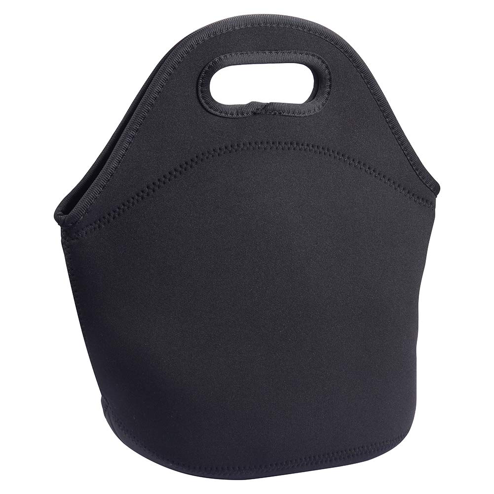 HooAMI Black Neoprene Lunch Bag Reusable Insulated Thermal Lunch Box Carry Case Handbags Tote with Zipper for Adults Kids Nurse Teacher Work Outdoor Travel Picnic
