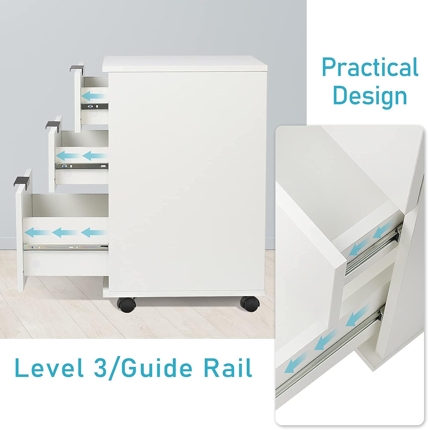 DASROOM 3 Drawer Rolling Wood File Cabinet Home Office Portable Vertical Mobile Storage Filing Cabinet with Wheels, Assembly Required, White : Office Products