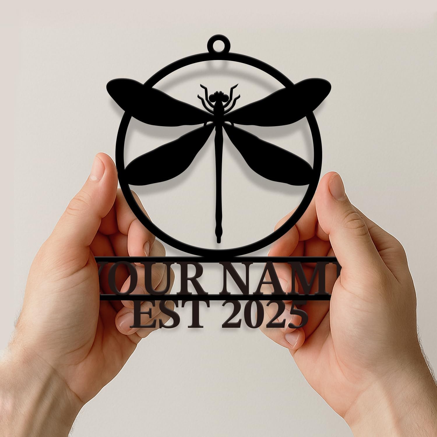 Personalized Customize Name Dragonfly Wind Chime, Metal Iron 37 Inch Outdoor Memorial Gift for Garden Yard Patio Home Decor, Black (Style A)