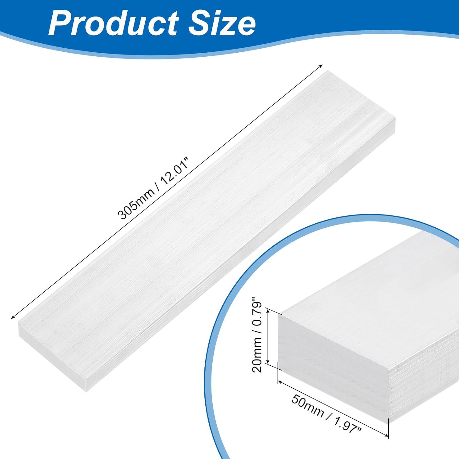 uxcell Square Aluminum Flat Bar, 3/4" Thickness 2" Width 12" Length Square 6063 Aluminum Flat Plate, 20 x 50 x 305mm Solid Mill Stock