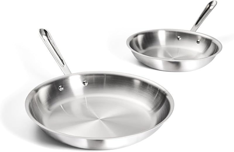 D3® Stainless Steel 10 and 12 inch Frying Pans Set - Made in the USA- The Original Bonded Professional Cookware- Oven Safe & Induction Compatible