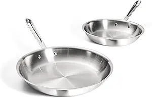 All-Clad D3 3-Ply Stainless Steel Fry Pan Set 2 Piece, 10, 12 Inch, Induction Oven Broiler Safe 600F, Kitchen Cooking Set, Skillets, Durable Frying Pans, Professional Pots and Pans Set Cookware Silver