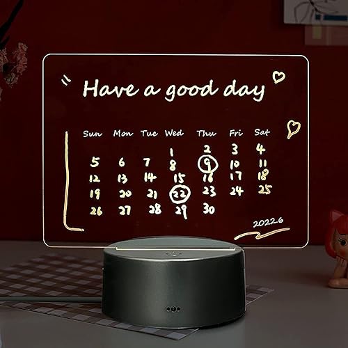 Pizarra acrílica de borrado en seco, 16 colores, luz de control remoto, 7.3 x 5 x 0.2 pulgadas, tablero de notas de escritorio transparente, incluye