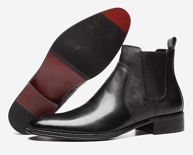 Santimon Men's Chelsea Boots Genuine Leather Comfortable Ankle Boots Black Brown