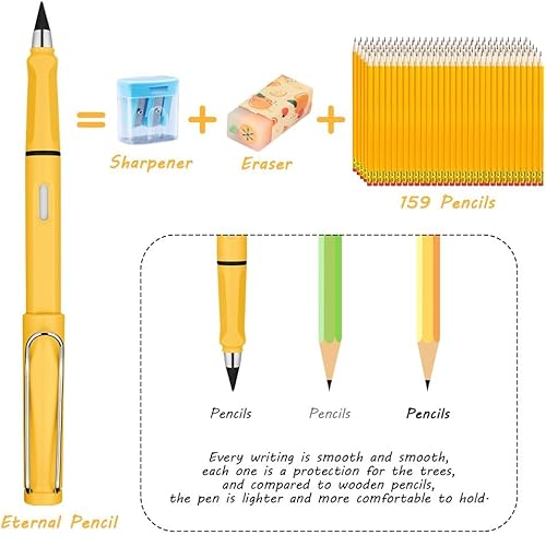 Miniatura 5 de Lápiz infinito, 5 lápices mágicos sin tinta con 5 borradores adicionales, reutilizable, eterno, con 5 puntas reemplazables para escribir, dibujar,