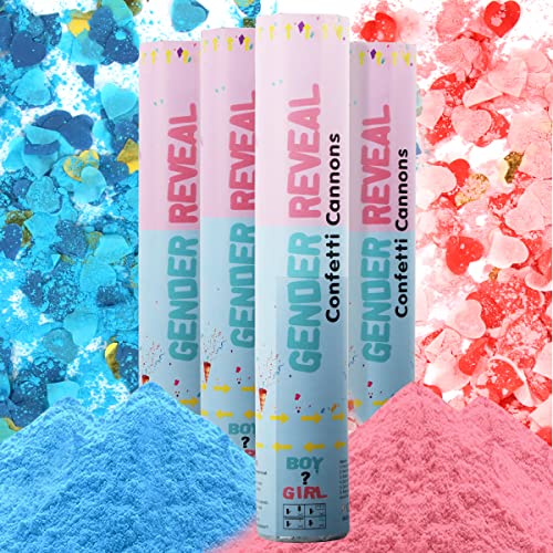 Gender Reveal Fumigene Hillylolly Fumigene Couleur Gender Reveal Confetti, Canons à Confettis Biodégradables, Canon Confettis Gender Reveal pour Fille ou Garcon Baby Shower-2 Rose et 2 Bleu (Aimer) Cover