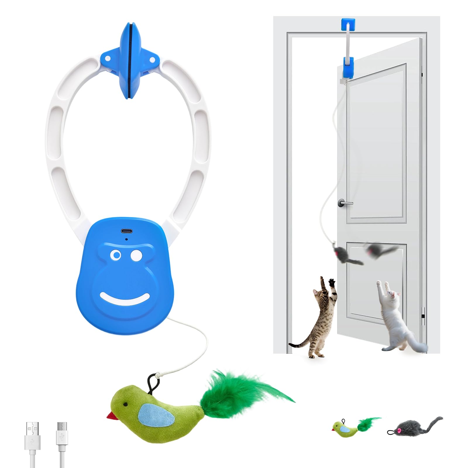 Juguete interactivo para gatos debajo de la puerta, giratorio automático de 360° con activación de movimiento, recargable por USB-C, silencioso, juguete para gatos y gatitos adultos aburridos