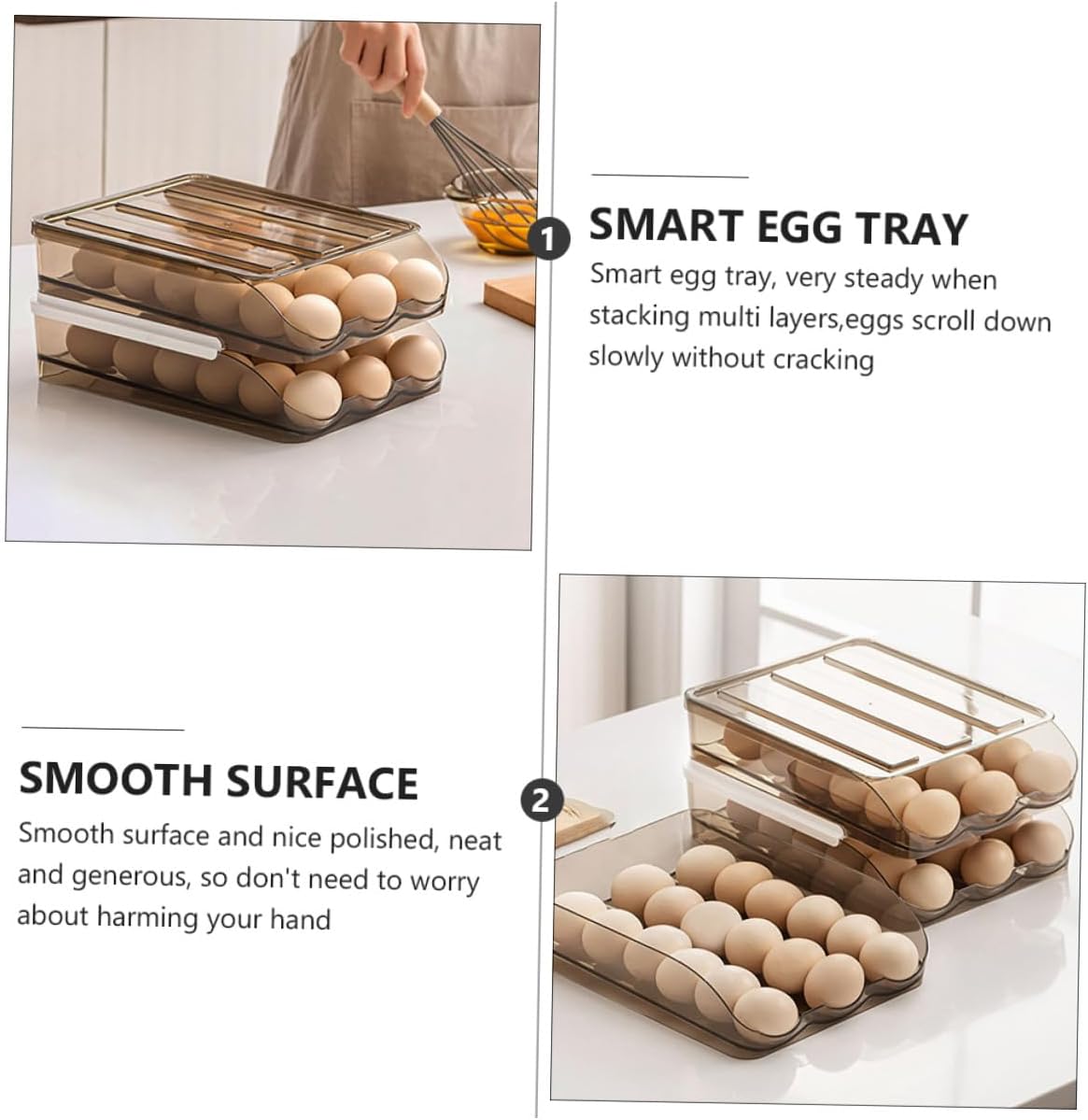 Kitchen 2-layer Plastic Egg Storage Case Holder for Refrigerator, Automatic Rolling Egg Container with Slide Design, 36-egg Capacity Organizer for Food Storage
