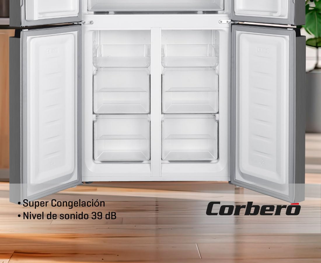 Corberó - Frigorífico 4 Puertas | CF4PH4823NFX | No Frost | Inverter | 362L | 180 cm | Display Puerta | Fresh Box | Crisper | Fresh Box Convertible | Estantes de Cristal | Función Eco | Inox