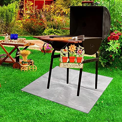 TSHAOUN Fire Pit Mat Fireproof Mat, Reusable High Temperature Resistant Grill Mat Fire Blanket Gas BBQ Heat Insulation Pad for Barbecue Picnic, Protect Deck, Backyard, Grass 100 x 100cm (Gray)