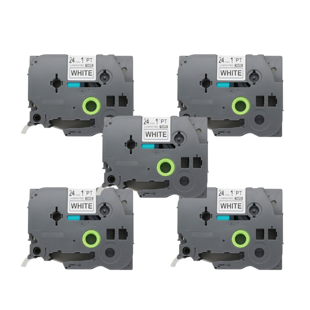 BROVACS 5 Pack Black on White Label Tape Compatible for Brother P-Touch TZ 251 TZe 251 24mm 1" OPA1125x5