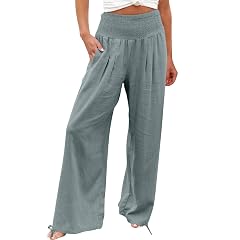 Women Cotton Linen Palazzo Pants Summer Boho Wide Leg High Waist Casual Lounge Pant 2025 Beach Travel Vacation