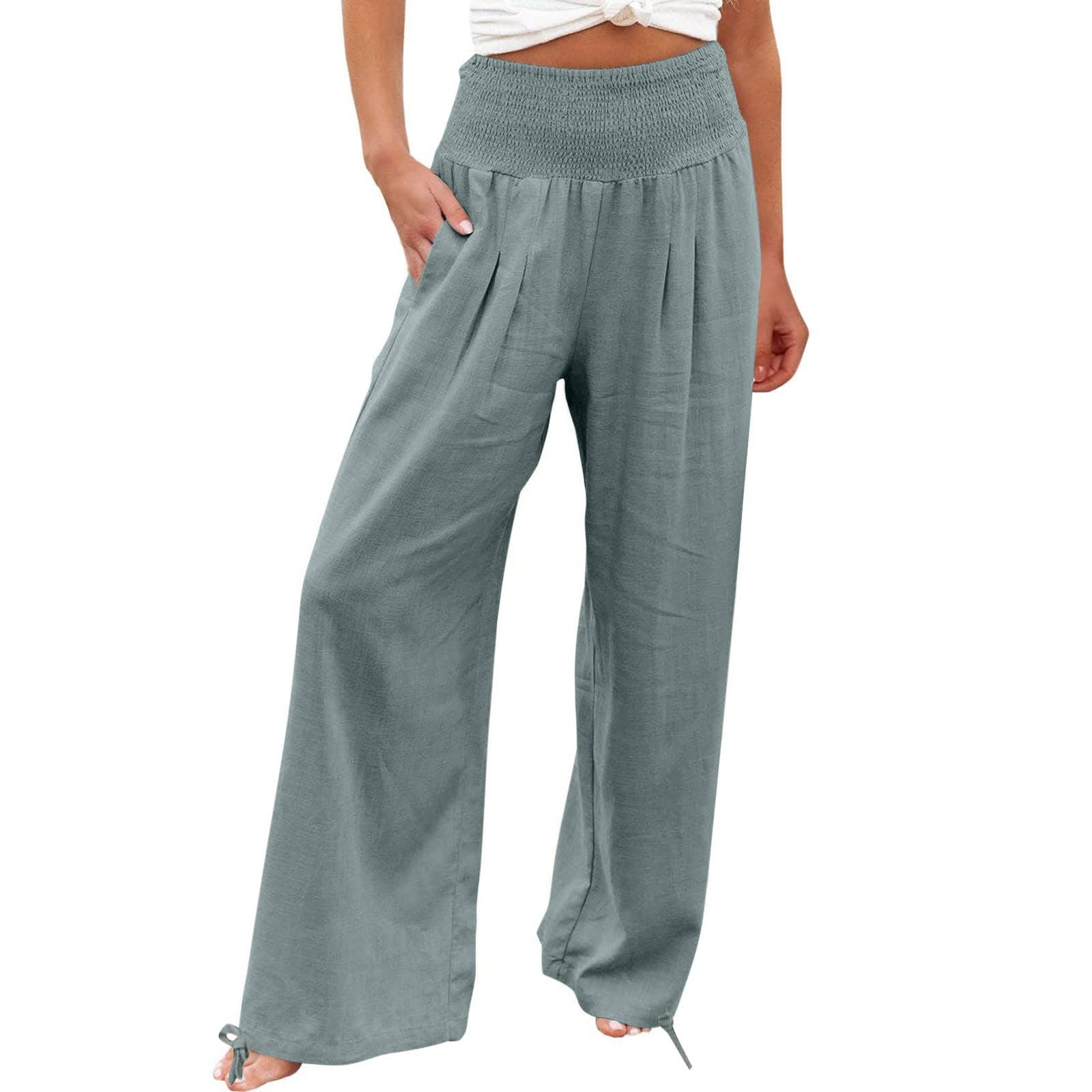 Women Cotton Linen Palazzo Pants Summer Boho Wide Leg High Waist Casual Lounge Pant 2025 Beach Travel Vacation