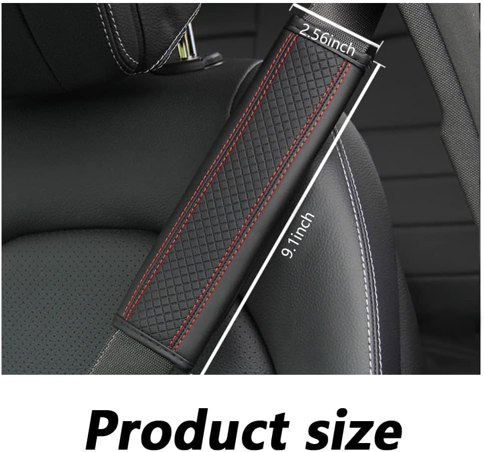 2PCS Car Seat Belt Cover Pad,Breathable Leather Seatbelt Covers for Shoulder Protection and Car Decorations,Universal Seatbelt Cushion Adding Car Seat Strap Pads Car Accessories Interior (Black/Red)
