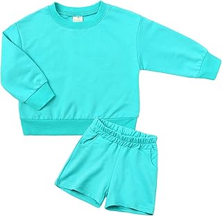 Conjuntos de ropa de verano para niños pequeños y bebés, 2 uds., conjunto de chándal de Color sólido, jersey de manga larga, Tops + Pantalones cortos, conjunto de chándal