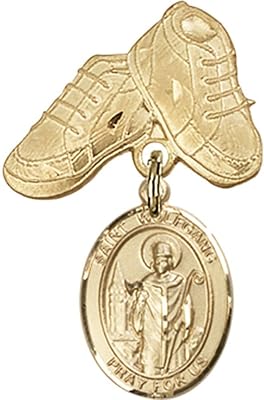 14kt Yellow Gold Baby Badge with St. Wolfgang Charm and Baby Boots Pin 1 X 5/8 inches