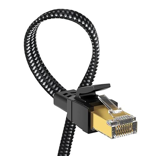 Cable Ethernet Cat 8 de 50 pies, cable para conexión de red LAN Cat8, 26AWG de nailon trenzado de alta velocidad, cable plano aislado de 40 Gbps