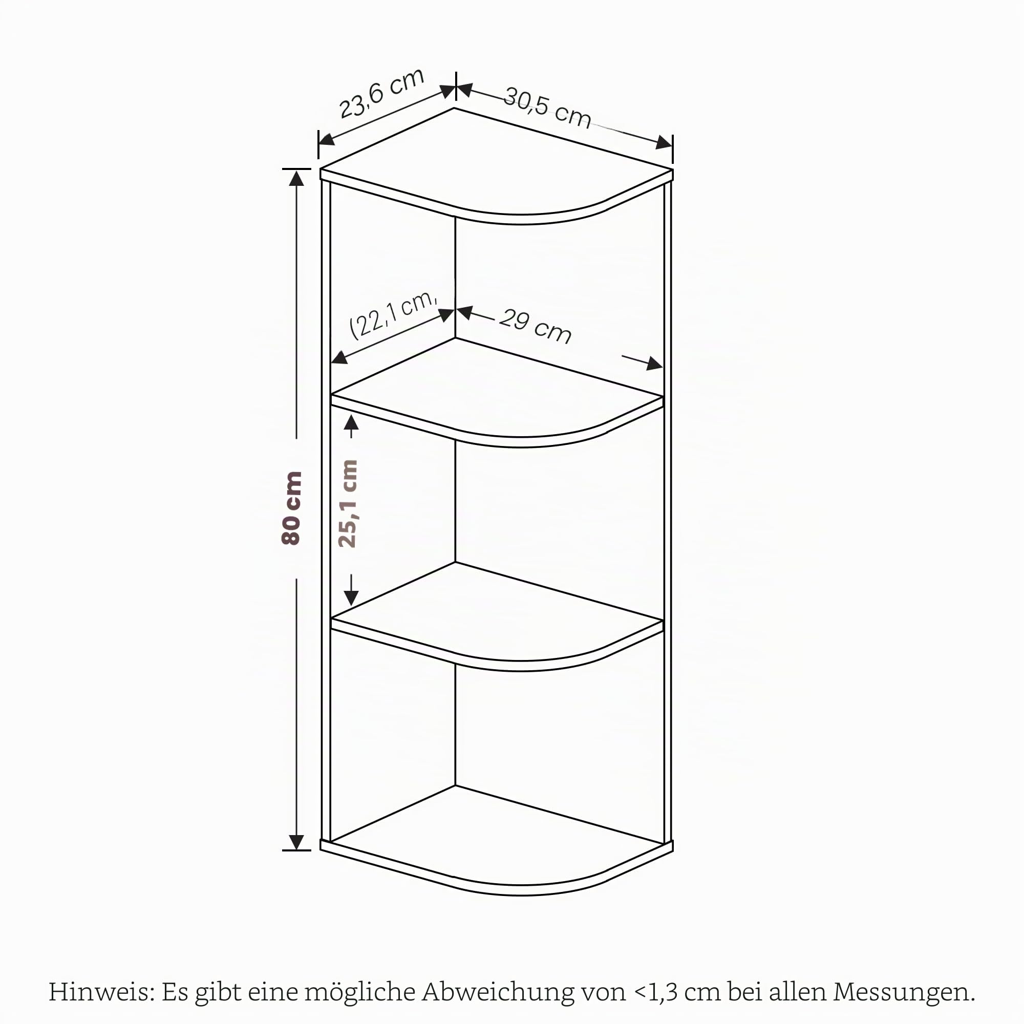 Furinno Pasir 3-stufiges Eck-Bücherregal mit offenem Regal, Weiß