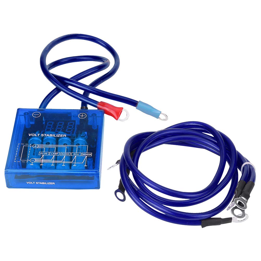 Estabilizador de Voltaje Digital Coche 12V Kit de estabilizador de regulador de Voltaje Universal con 3 Cables de Tierra para camión de Carro(Azul)